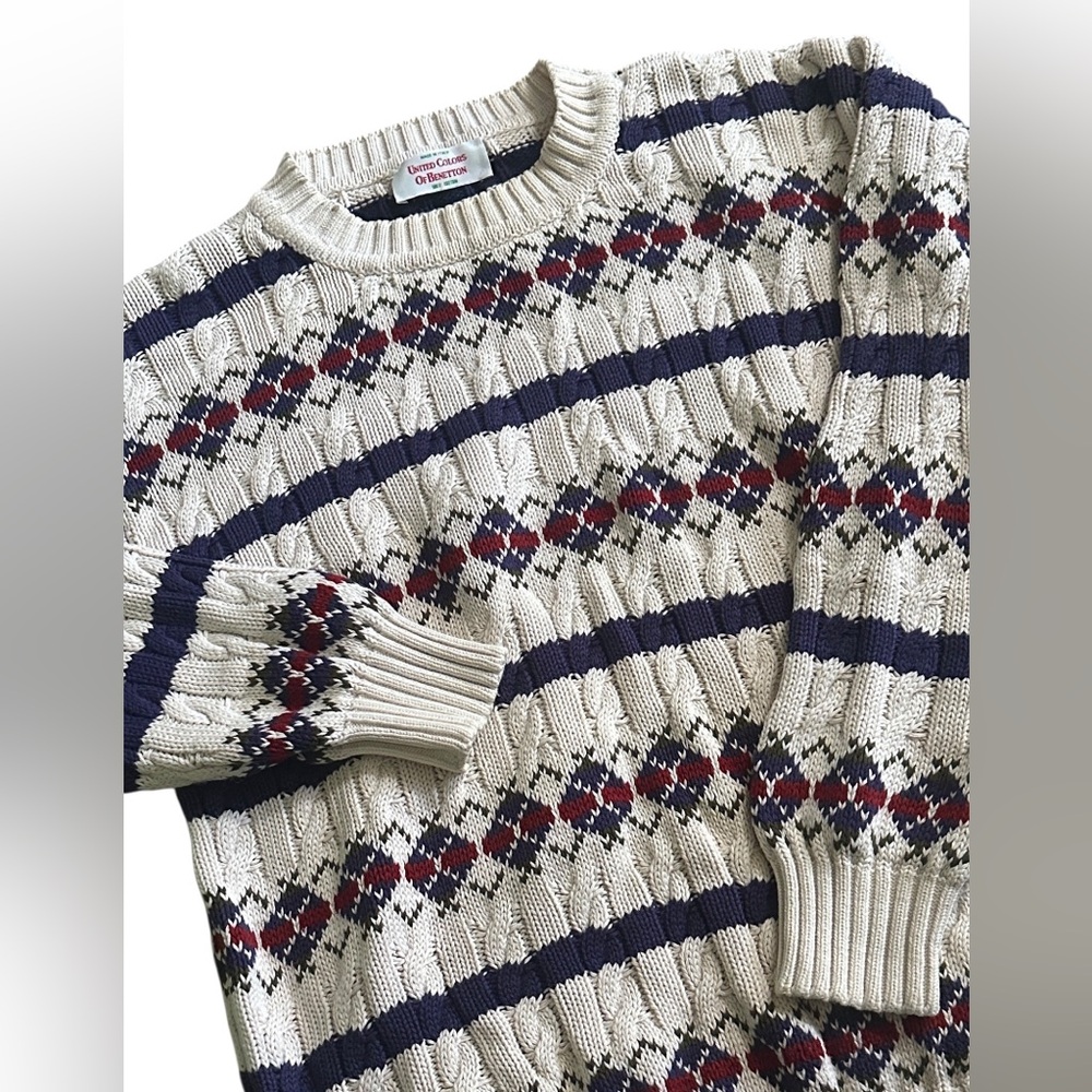 Vintage United‎ Colors of Benetton Cable Knit Sweater Mens Medium Made in Italy